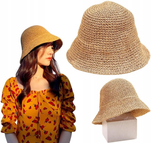 Женская соломенная шляпа бежевого цвета SUMMER BEACH Hat Эко-шапка-ведро Summer beige