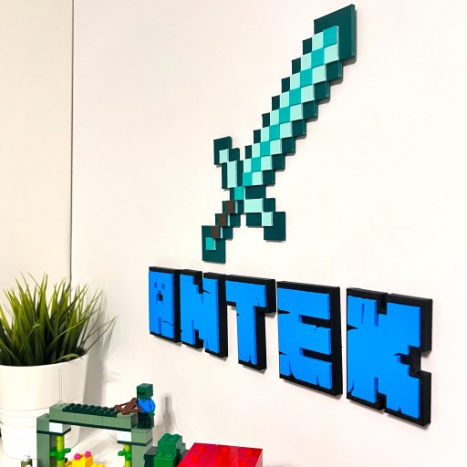 KAJAWIS miecz diamentowy 3D w stylu MINECRAFT ozdoby piksele dzień dziecka