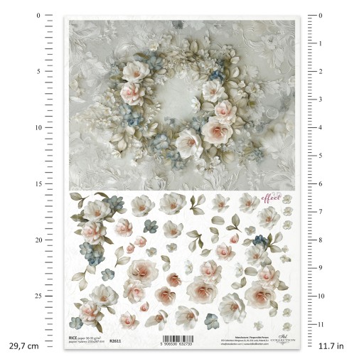 PAPIER RYŻOWY do decoupage A4 R2611 wianek kwiatowy 3D