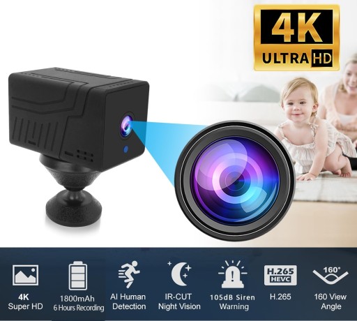 Беспроводная камера Wi-Fi 4K, секретная камера наблюдения