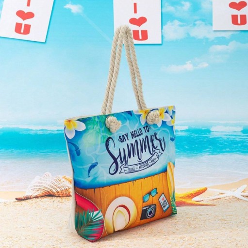 TORBA PLAŻOWA Z UCHWYTEM ZAPINANA ZAMEK SHOPPER TOREBKA NA PLAŻĘ PIKNIK MIX