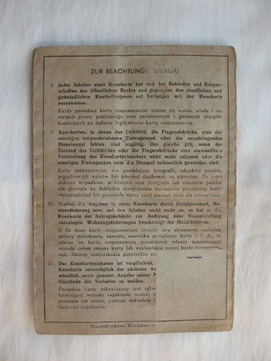 ГЕНЕРАЛЬНОЕ ПРАВИТЕЛЬСТВО КРАКАУ КЕННКАРТЕ - ПРИЗНАТЕЛЬНАЯ КАРТОЧКА 1942 ГОДА