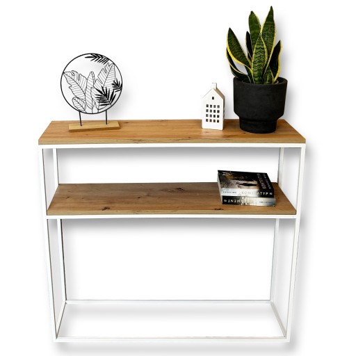 BIAŁA konsolka, toaletka styl loft, industrialna 100X25X90 blat DĄB ARTISAN