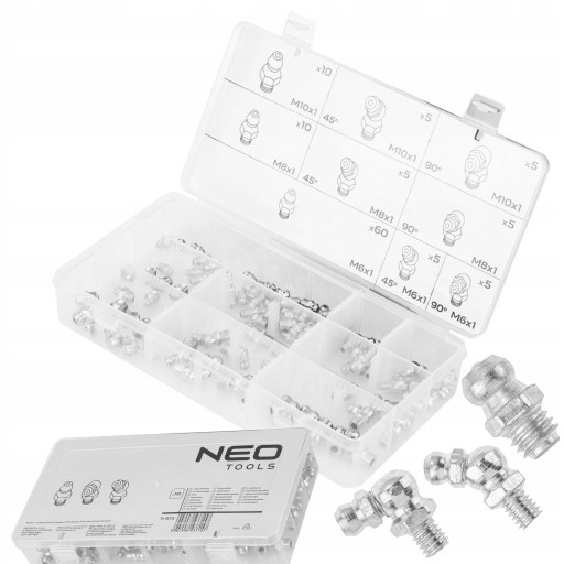 НИППЕЛИ ДЛЯ СМАЗКИ NEO 45 90 ПРЯМЫЕ 110 ШТ 9 РАЗЛИЧНЫХ ТИПОВ 11-973
