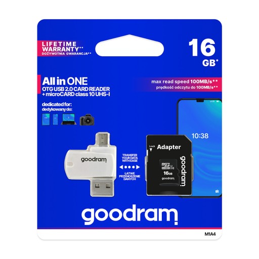 Карта памяти GoodRam 16 ГБ microSDHC class 10 UHS-I + адаптер + картридер