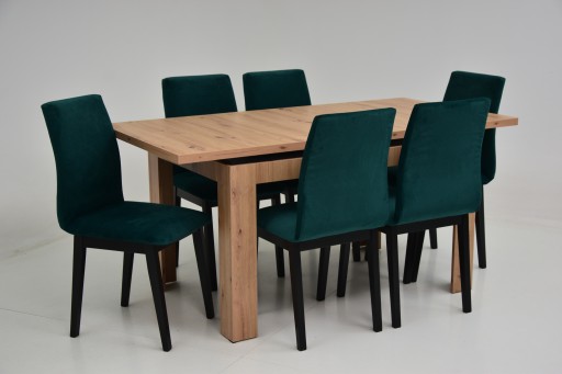 6x бархатных стульев GREEN с массивной обивкой + РАСШИРЯЕМЫЙ стол 80x120/160