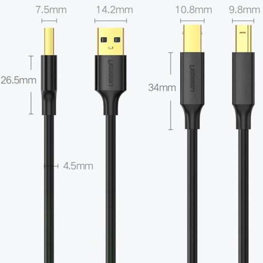 Кабель Ugreen USB/USB Type B для принтера, шнур длиной 5 м.