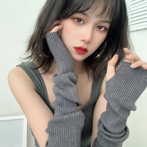 Autumn Winter Women Arm Warmers Fingerless Cuf Knitted Arm Sleeve Fine