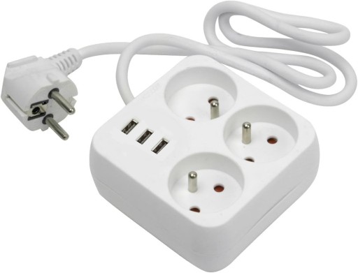 УДЛИНИТЕЛЬ ПИТАНИЯ С ЗАЗЕМЛЕНИЕМ + 3 USB-РАЗВЕТВИТЕЛЯ-УДЛИНИТЕЛЯ