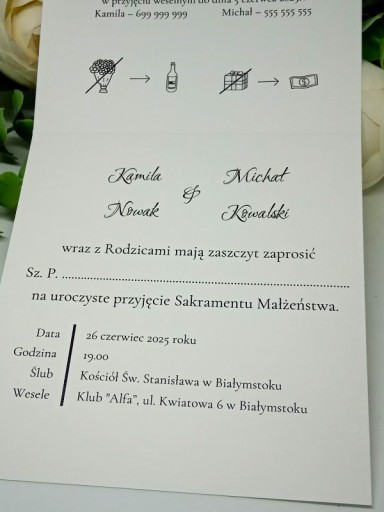 ZS12 *2 K Zaproszenie na ślub ślubne z drewnianymi serduszkami