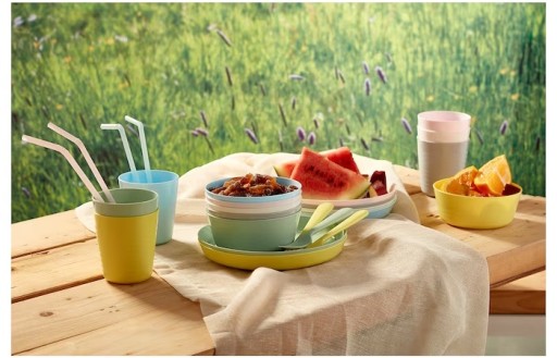 IKEA KALAS zestaw talerze kubki miski sztućce x36