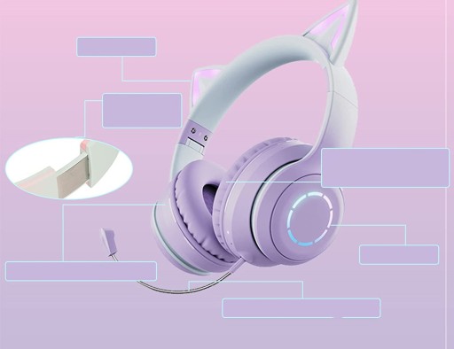 ИГРОВЫЕ НАУШНИКИ CAT EAR BLUETOOTH, ФИОЛЕТОВЫЕ