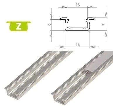 Profil aluminiowy surowy do taśm LED niski wpuszczany typ Z Srebrny 2 metry