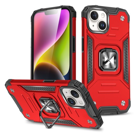 Бронированный чехол с держателем для пальца для iPhone 15 Ring Armor, красный