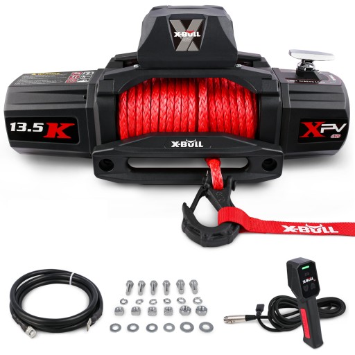 ЭЛЕКТРИЧЕСКАЯ ЛЕБЕДКА X-BULL, СИНТЕТИЧЕСКИЙ ТРОС, 13500 фунтов, 12 В, 5,9 ТОНН, 24 М.