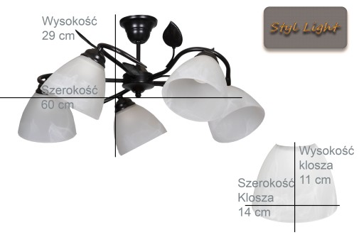 Żyrandol 5 Lampa piątka oprawa Duży liść Czarny