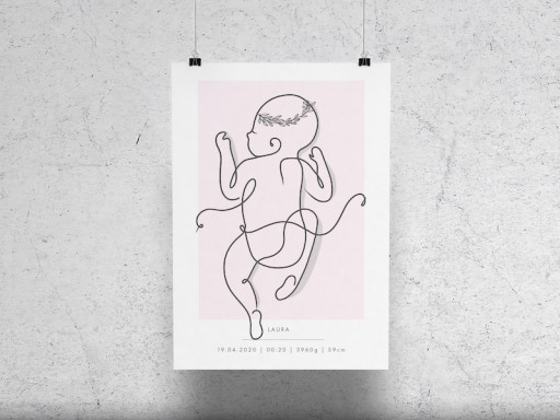 Plakat Prezent Metryczka Noworodka Różowa 50x70