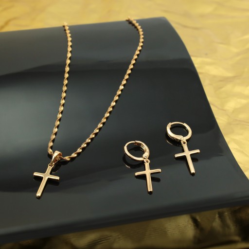 ZŁOTY KOMPLET BIŻUTERII 18K STAL CHIRURGICZNA CELEBRYTKI KRZYŻYKI 45 CM