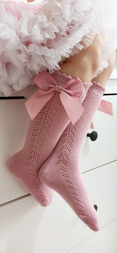 Ажурные формальные носки РОЗОВЫЕ с бантиками 86-92-98-104