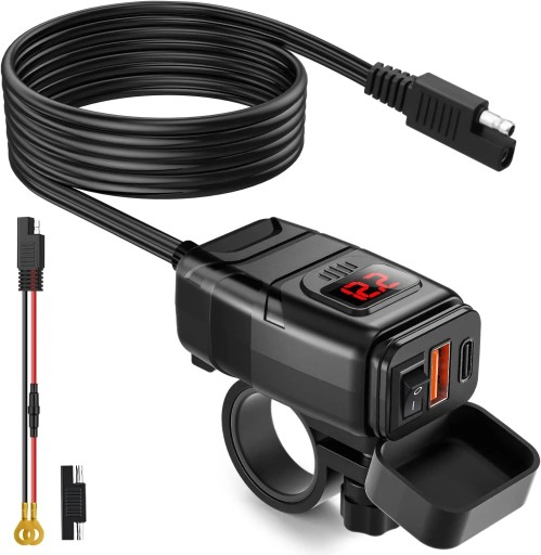 ЗАРЯДНОЕ УСТРОЙСТВО ДЛЯ МОТОЦИКЛА ВОЛЬТМЕТР USB + USB-C тип C QC 3.0