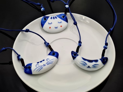 Wisiorek Duży Ceramiczny Kotek Kot Ręczie Robiony