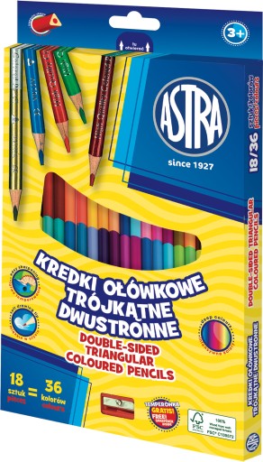 Astra KREDKI DWUSTRONNE 18=36 kolorów + temperówka