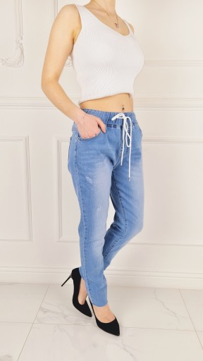 #DAMSKIE SPODNIE JEANS w GUMKĘ WIĄZANE Plus Size#