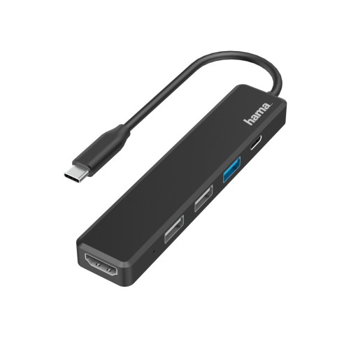 Hama Multiport USB 3.2 USB-C, 5 portów (3x USB A, USB C, HDMI) hub czarny.