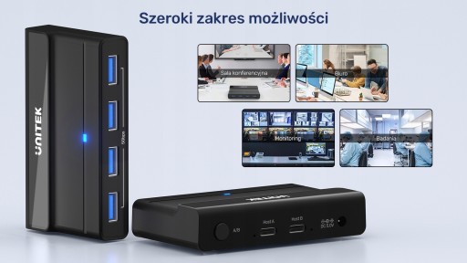 KVM-переключатель Unitek H1310A, 4 порта USB, 5 Гбит/с, активный