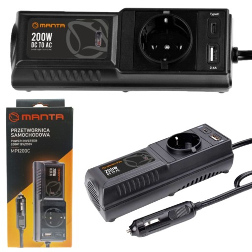 Автомобильный преобразователь напряжения 12 В 230 В 400 Вт USB-C LED Manta MPI200C