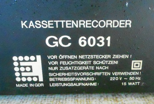 КАССЕТНЫЙ РЕГИСТРАТОР SK 6031 HI-FI, GC 6031, DDR