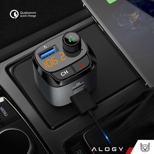 TRANSMITER FM BLUETOOTH ŁADOWARKA QC USB +USB-C PD