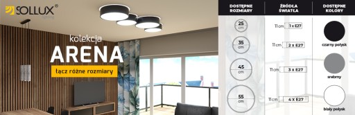 Плафон ARENA 25 черный минималистский для кухни и спальни Sollux led