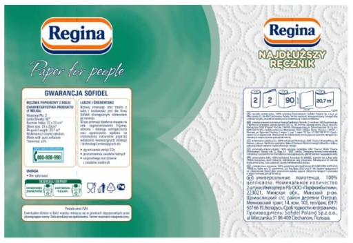 RĘCZNIK papierowy kuchenny NAJDŁUŻSZY Regina BIAŁY atestowany 2 rolki