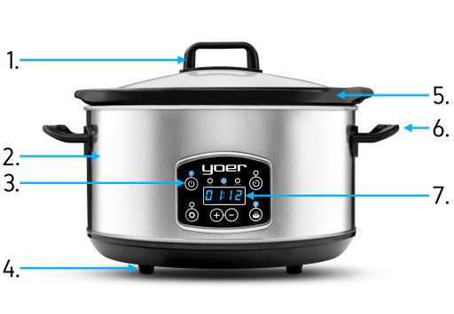Wolnowar Slow Cooker Garnek ceramiczny 4,5L Yoer 280W INOX LCD +Programator