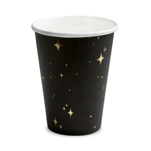 Kubeczki 260 ml czarne w złote gwiazdki - 6 sztuk HALLOWEEN