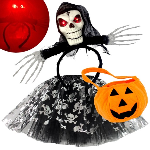 Strój KOŚCIOTRUP zestaw CZASZKA LED HALLOWEEN