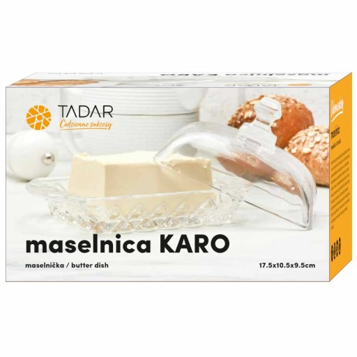 Стеклянная масленка с крышкой и прозрачной емкостью для масла.