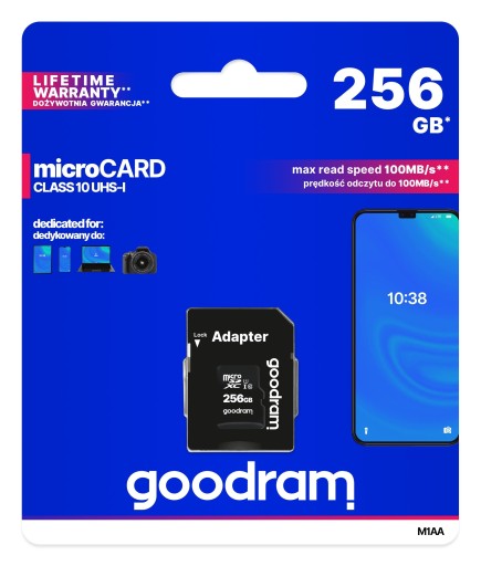 MicroSD Memory Card Goodram 256 ГБ UHS и +Адаптер
