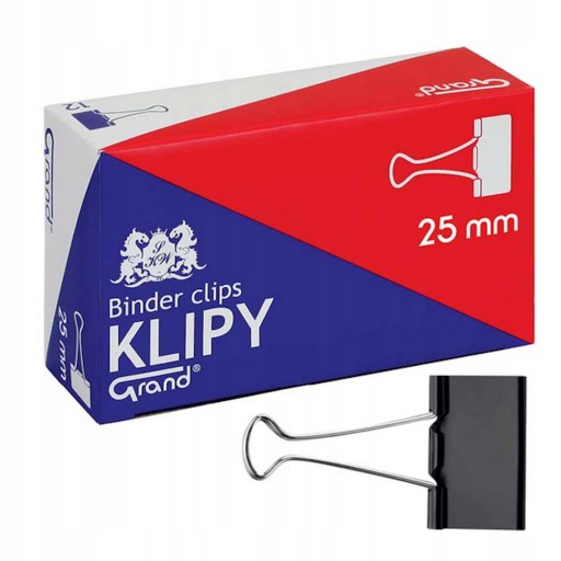 SPINACZ BIUROWY KLIP CZARNY DO BIURA 25MM ZESTAW