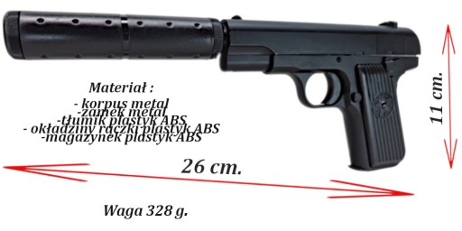 TOKAREV TT REPLIKA BRONI ASG Pistolet METALOWY Kulki TŁUMIK GRANAT 2 tarcze
