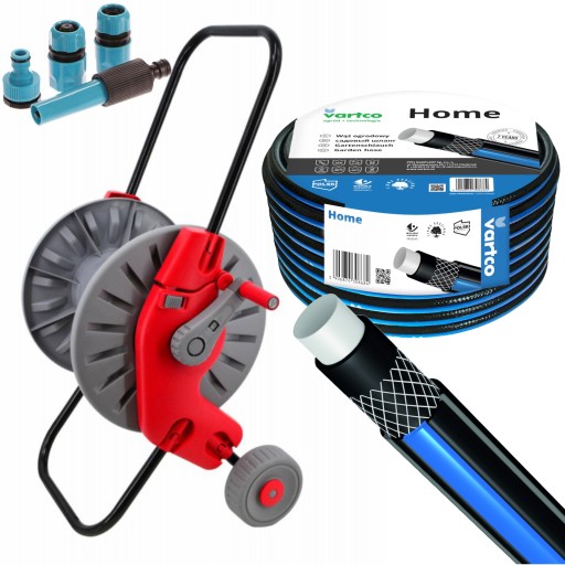 WÓZEK + WĄŻ OGRODOWY 4-WARSTWOWY 3/4'' 50M + ZESTAW KOŃCÓWEK PRODUKT POLSKI