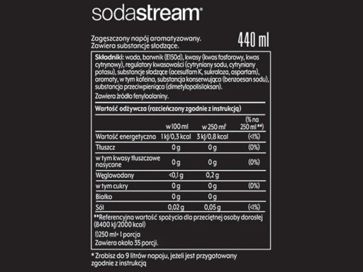 2x СИРОП КОНЦЕНТРАТА С НУЛЕМ САХАРА ДЛЯ НАСЫЩЕННОГО НАПИТКА SODASTREAM 9 Л, 440 мл