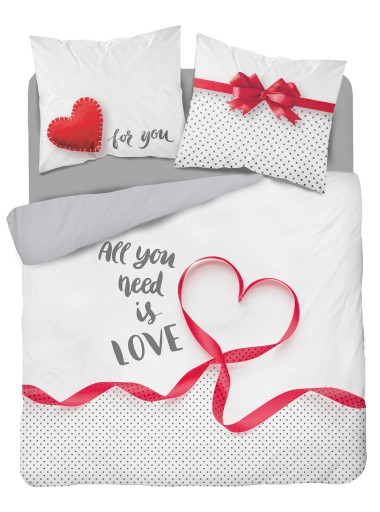 POŚCIEL dwustronna LOVE serce 200x220 + 2POSZEWKI