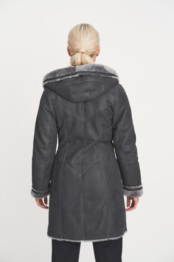KOŻUCH DAMSKI na guziki z kapturem KD-45 XXXXL 48 Szary