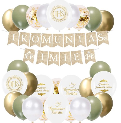 BALONY KOMUNIA BOHO EKO dekoracje na KOMUNIĘ IMIĘ