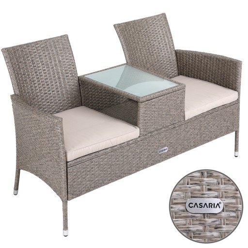 Садовая скамейка из ротанга с бежевой подушкой