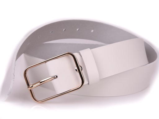 SKÓRZANY Pasek damski 4cm BIAŁY złota klamra