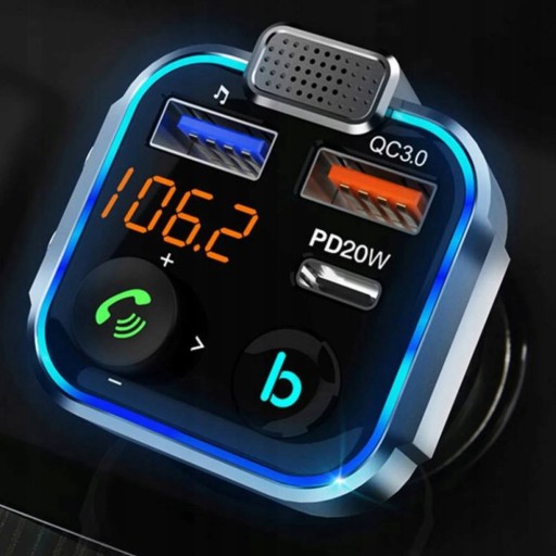 АУДИОПЕРЕДАТЧИК BLUETOOTH FM MP3 BT БЫСТРОЕ ЗАРЯДНОЕ УСТРОЙСТВО 3X USB QC 3.0 RGB