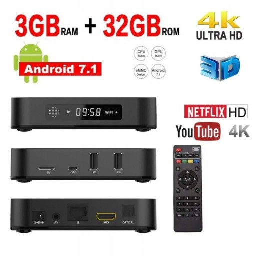 ТЕЛЕВИЗИОННАЯ ПРИСТАВКА ANDOWL 4K SMART BOX Wi-Fi ПЛЕЕР 3 ГБ ОЗУ ANDROID 7.1